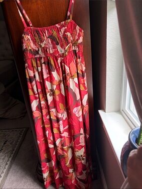 a new day Red Floral Maxi Sundress with Pink and Olive Accents